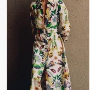 Zara White Maxi Dress with Multicolor Floral Print